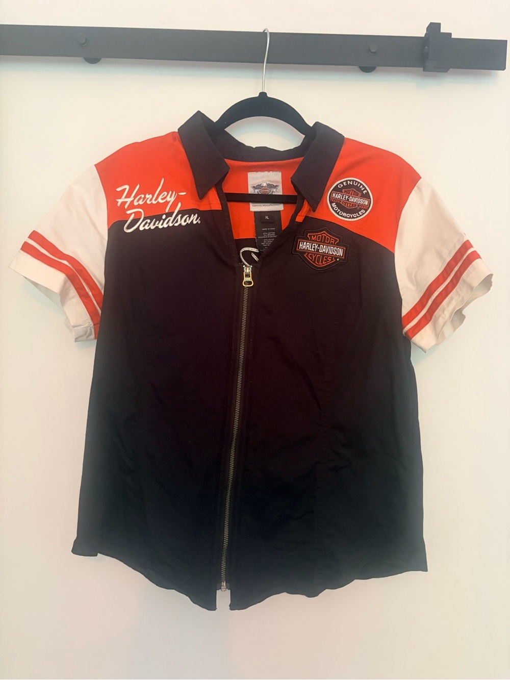 Harley-Davidson Black, Orange & White Zip-Front Short Sleeve Shirt